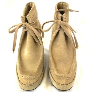 Balenciaga tan suede wedge booties